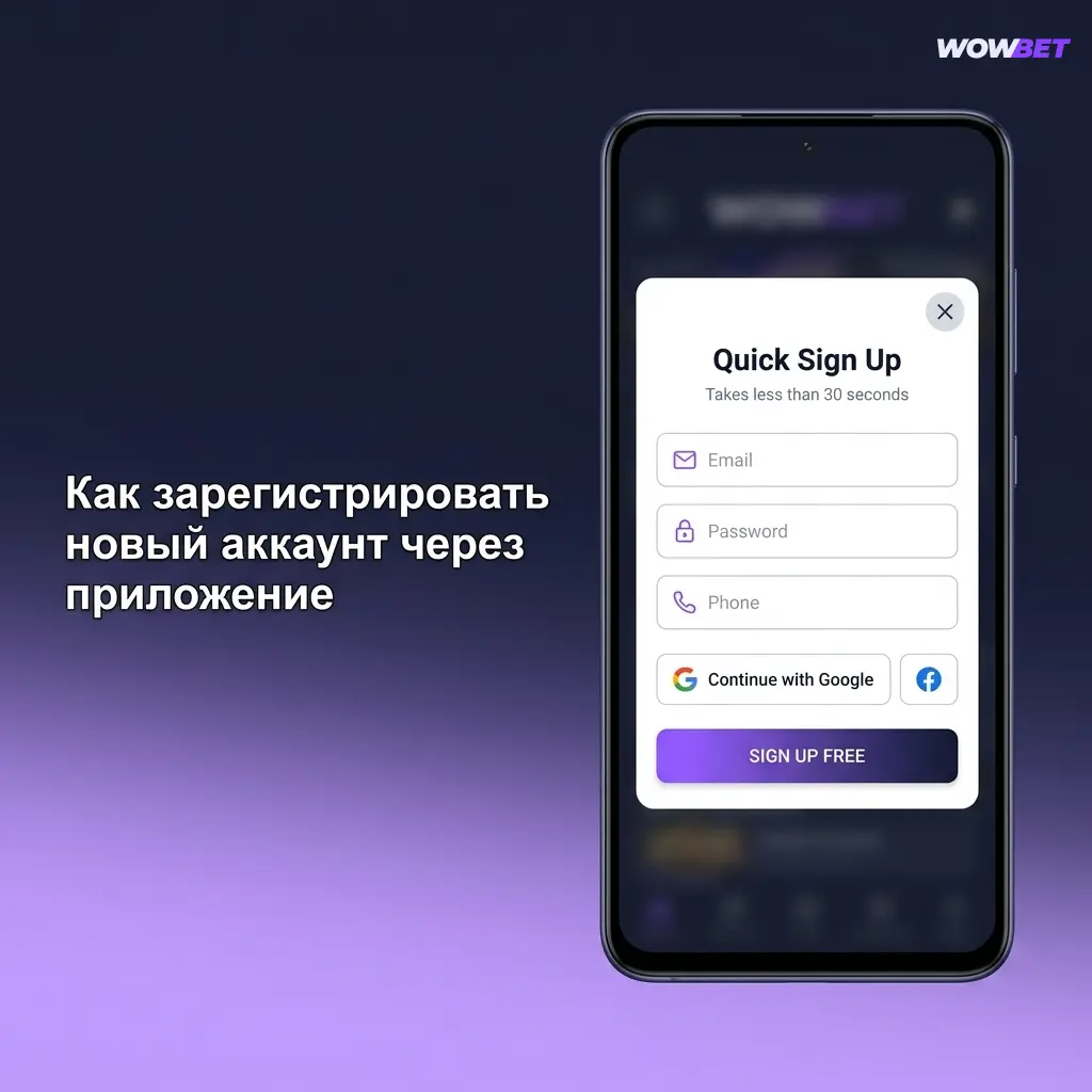 Пошаговая регистрация нового аккаунта в приложении Wowbet за две минуты