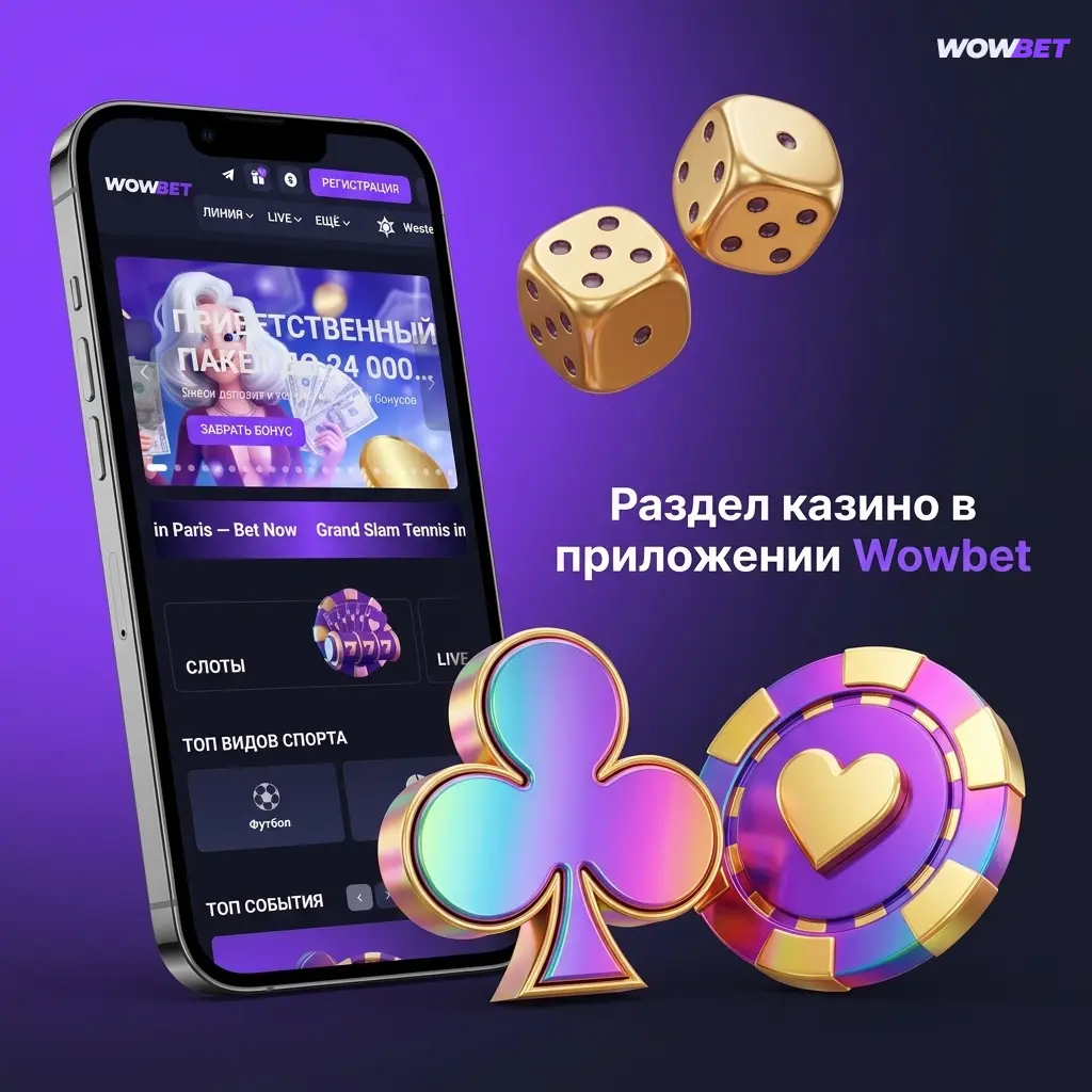 Раздел казино в приложении Wowbet с тысячами слотов и лайв-играми от ведущих провайдеров