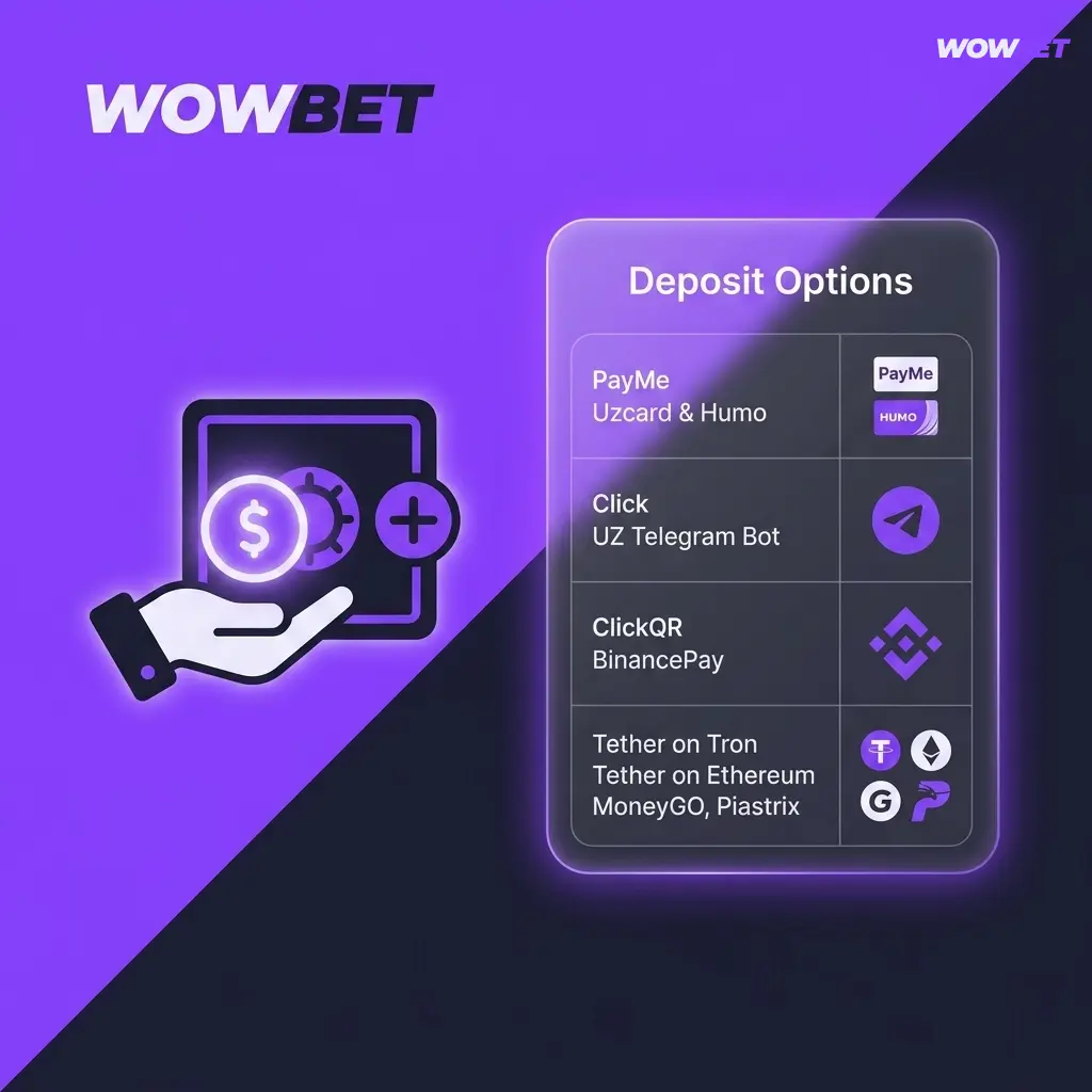Пополнение счёта на Wowbet: доступные методы PayMe, Click, Uzcard, крипто и другие способы
